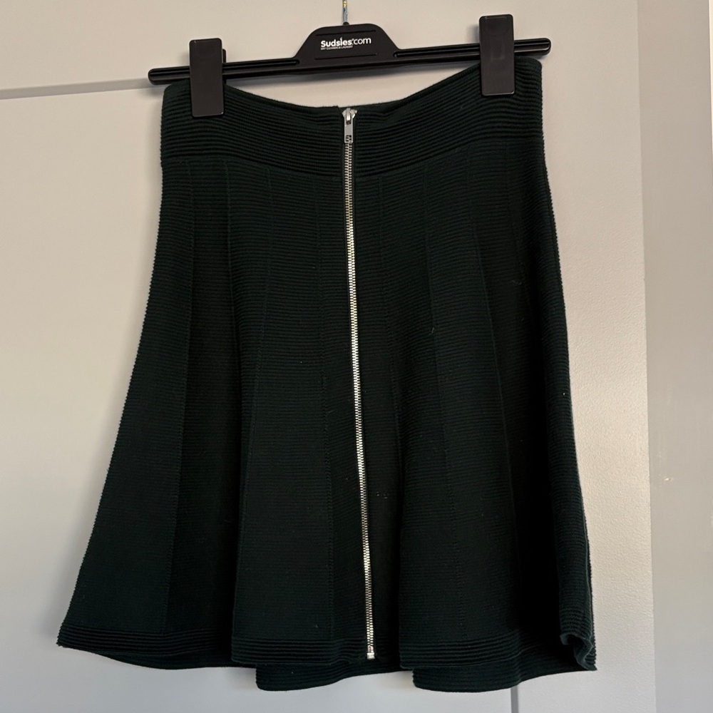 Sandro Dark Green Skater Skirt with Zipper